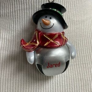 JARED Personalized Jingle Bell Snowman Christmas Ornament NWT